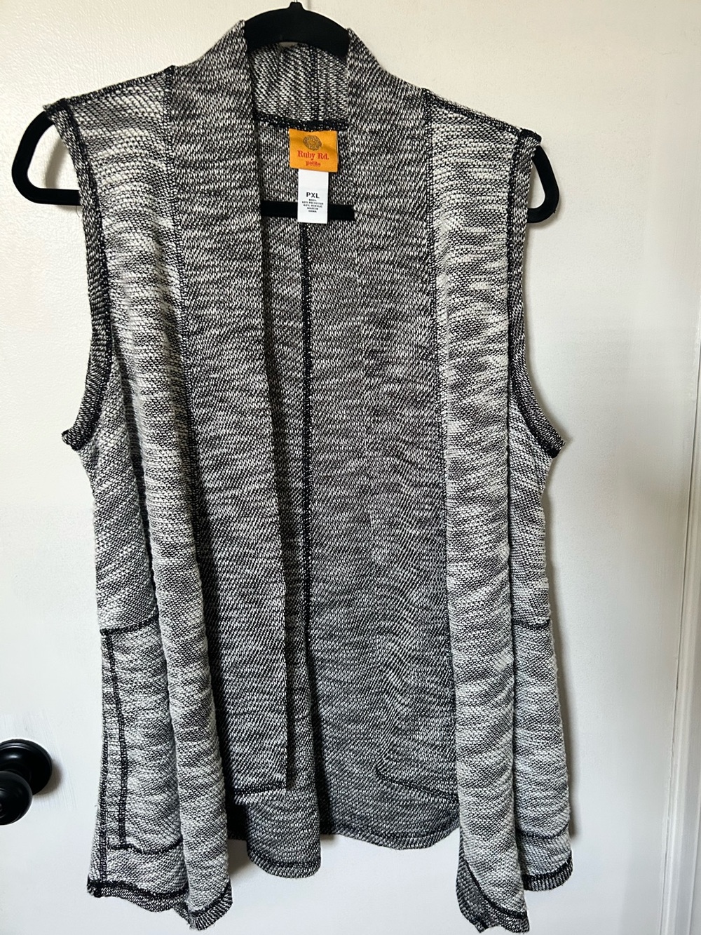 Ruby Rd Women’s Marled Knit Open-Front Cardigan Sweater Vest Petite PXL Pockets